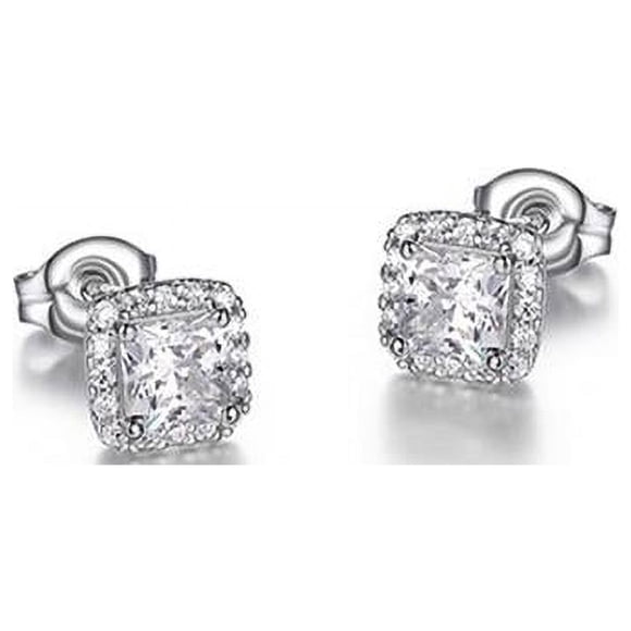 Cheri Jadore ER2ANU3-W Boucles d'Oreilles Carrées en Zircon Cubique Diamondlite 4 mm, Argent