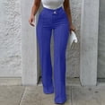 thumbnail image 2 of Women's High Waist Button Fly Straight Leg Pants, Solid Color Full Length Loose Casual Trousers with Pockets for Spring Autumn Street Commute Blue XS(XS), 2 of 6
