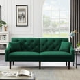 thumbnail image 2 of Futon Sofa Bed Convertible Couch Bed with 2 Pillows, Armrests Modern Living Room Velvet Sofa Bed, Folding Recliner Futon Couch Sleeper Set with Wood Legs, Green, 2 of 6