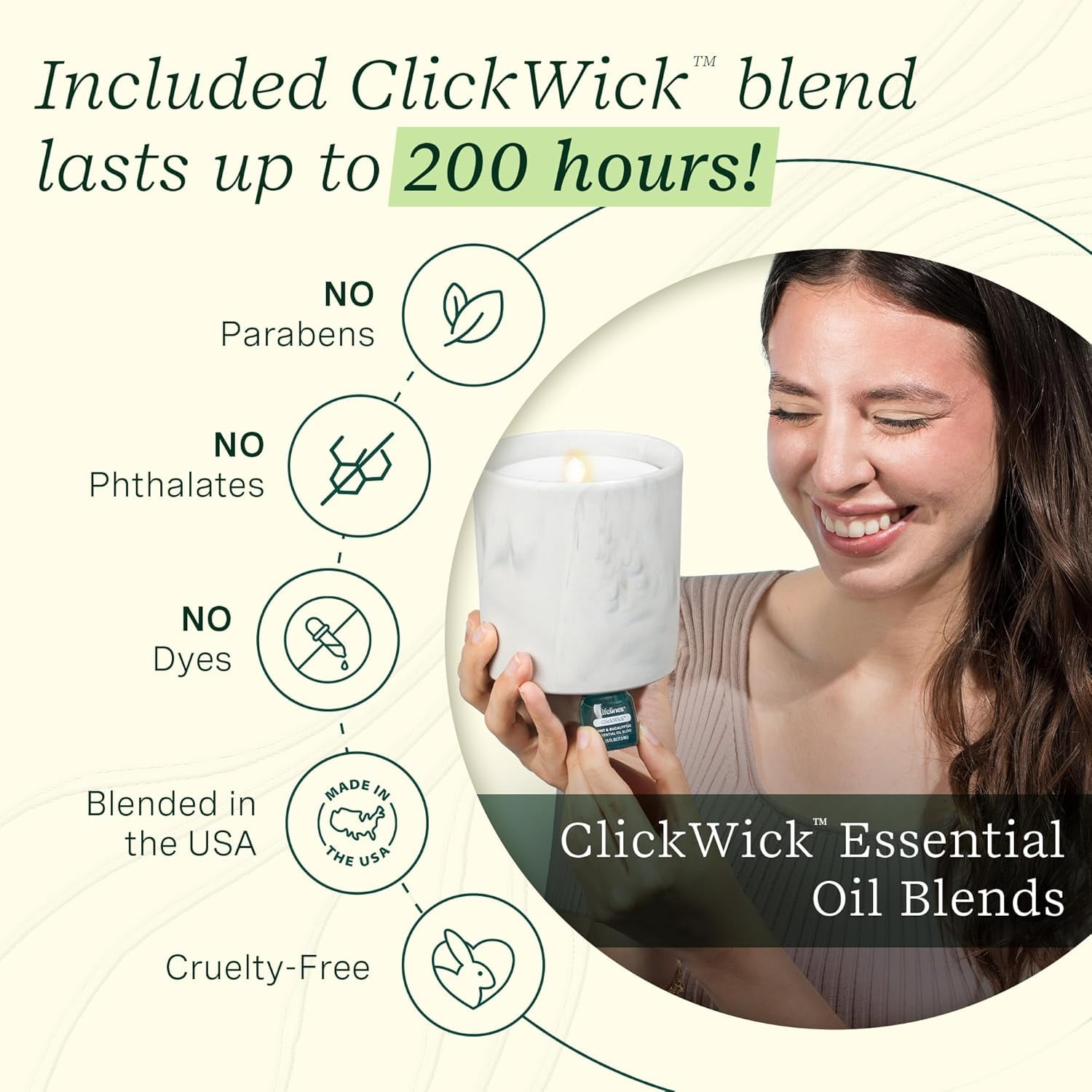 Lifelines Flameless Candle Diffuser with ClickWick Essential Oil Blend, Rechargeable & Waterless Aromatherapy Diffuser for Home and Office, Ribbed Pink Jar