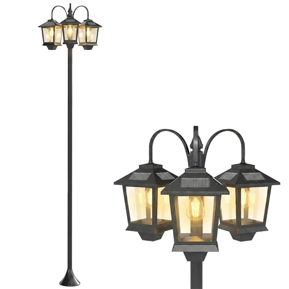 Outsunny 74" 3-Head Solar Lamp Post Light, Waterproof LED Solar Light Posts