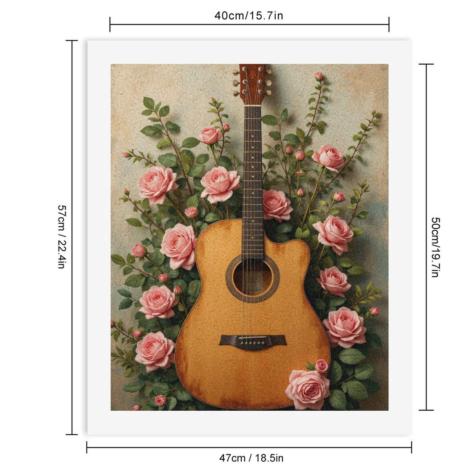 Paint by Numbers Kit for Adults, Guitar Surrounded By Pink Roses Paint by Numbers, Easy Paint by Numbers Kit for Adults Beginner, DIY Adult Paint by Number Kits on Canvas, Home Decor