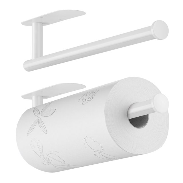 Mimifly Paquete de 2 Toalleros de Papel Autoadhesivo, Debajo Del Gabinete y Montaje en Pared, Acero Inoxidable, Blanco