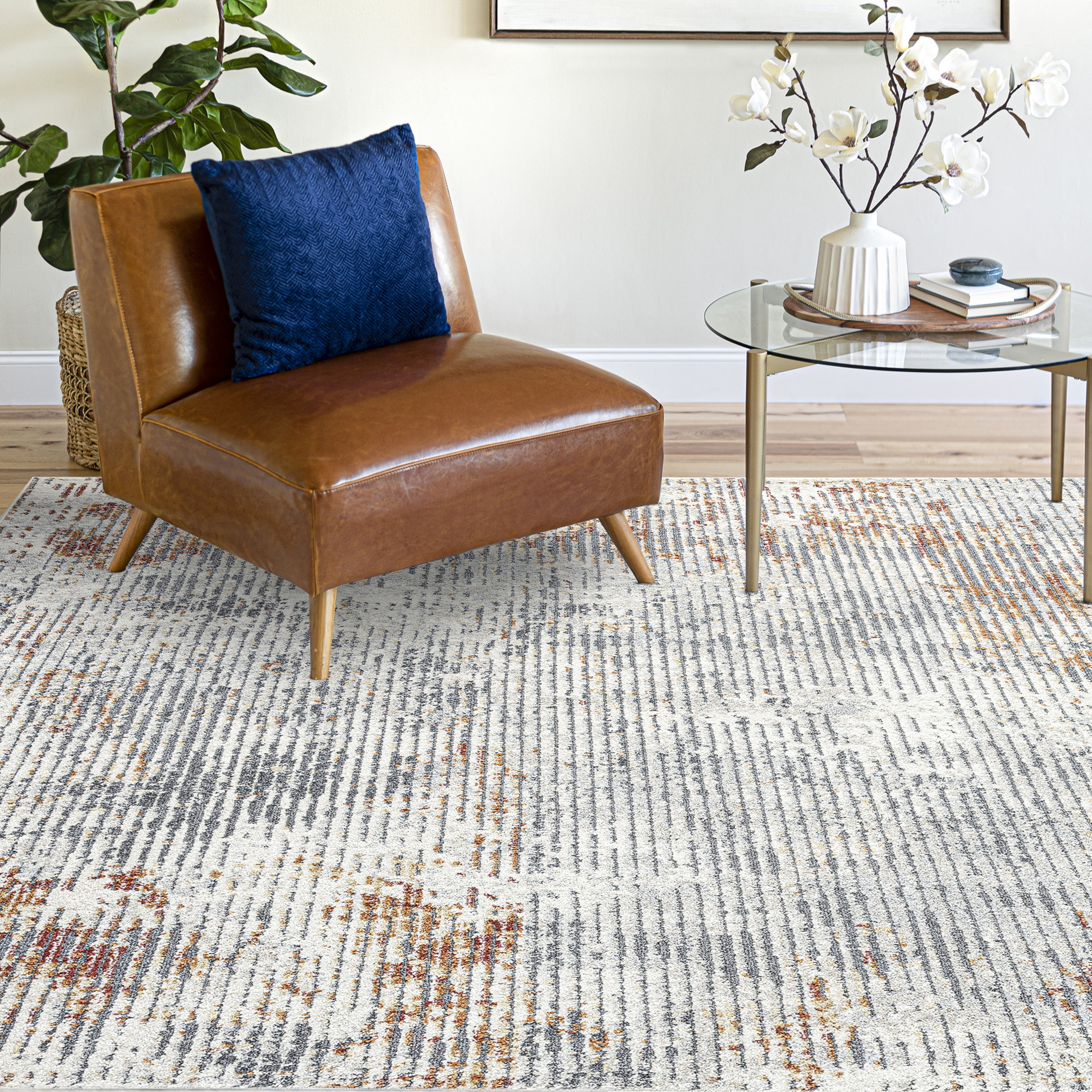 Contemporary 2x8 Area Rug (2'3'' x 7'3'') Abstract Gray, Rust Indoor Runner Easy to Clean