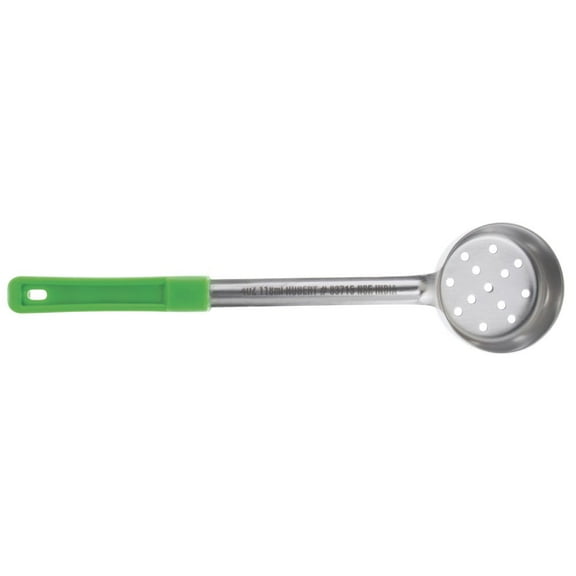 HUBERT Perforated Portion Server 4 oz Stainless Steel with Green Plastic Handle - 13 4/5"L