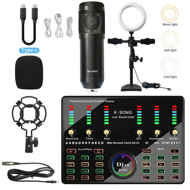 Professional tuning sound card microphone set/Karaoke/live broadcast/studio sound card dedicated