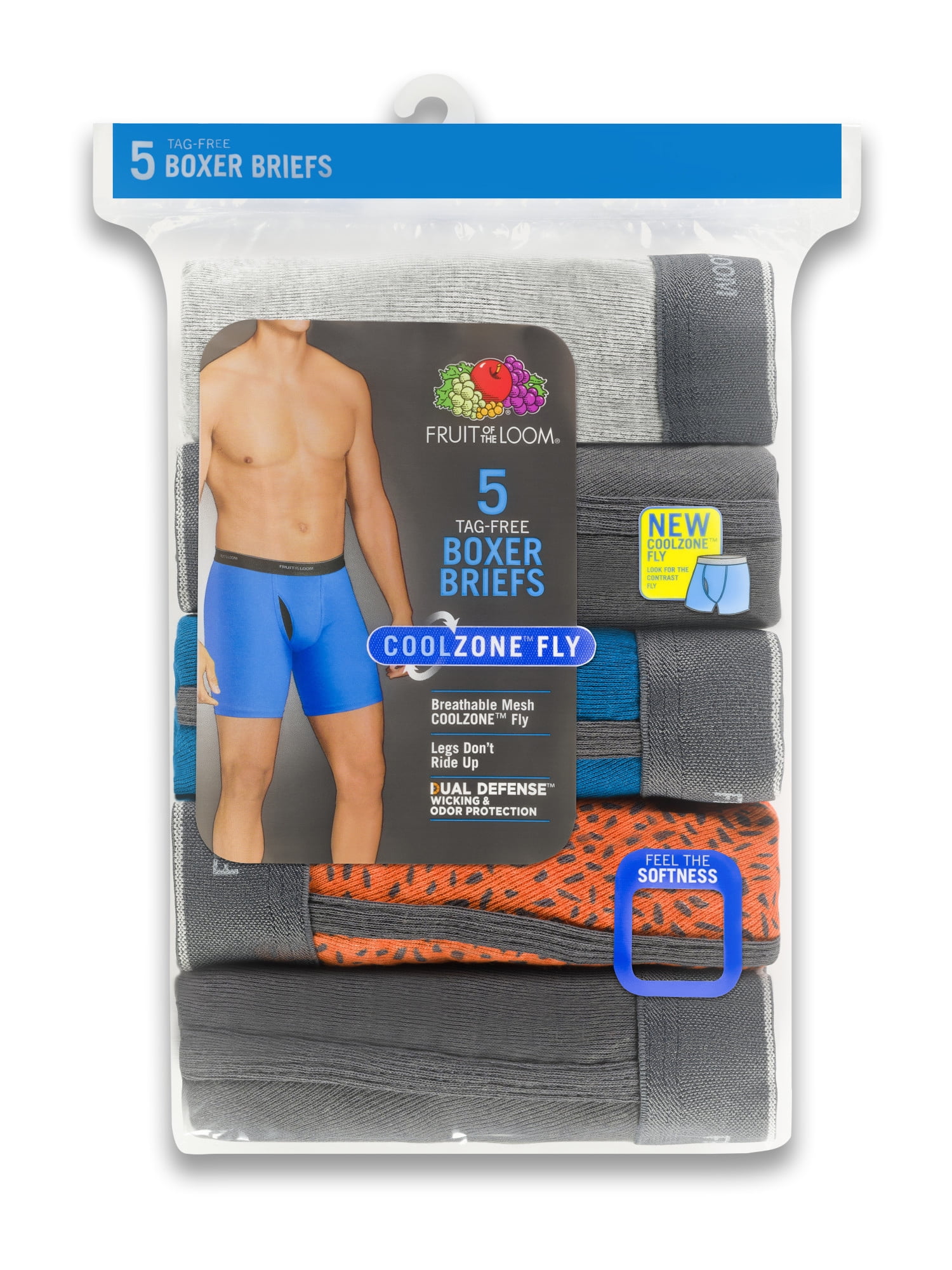 Fruit of the Loom Men's CoolZone Fly Ringer Boxer Briefs, 5 Pack