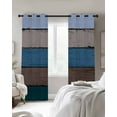 thumbnail image 3 of Fsddascl Blue Wooden Blackout Curtains for Bedroom/Living Room, Thermal Insulated Kitchen Curtains, Grey Stripe Gradient Country Rustic Grain Grommet Darkening Window Treatment Drapes 42"x63"x2, 3 of 8