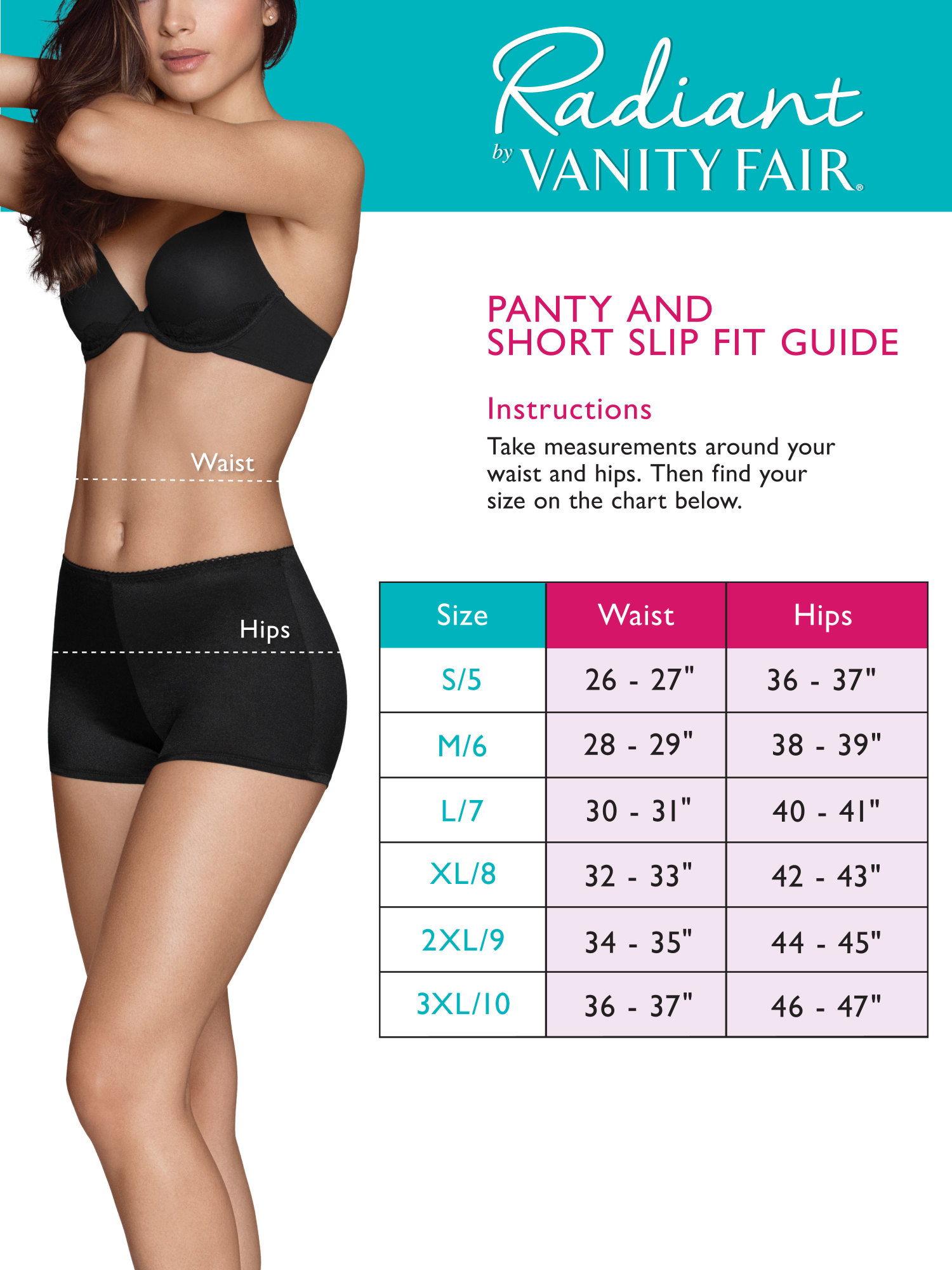 3xl Radiant Vanity Fair 3 Pack Brief, Vanity Sizes Chart