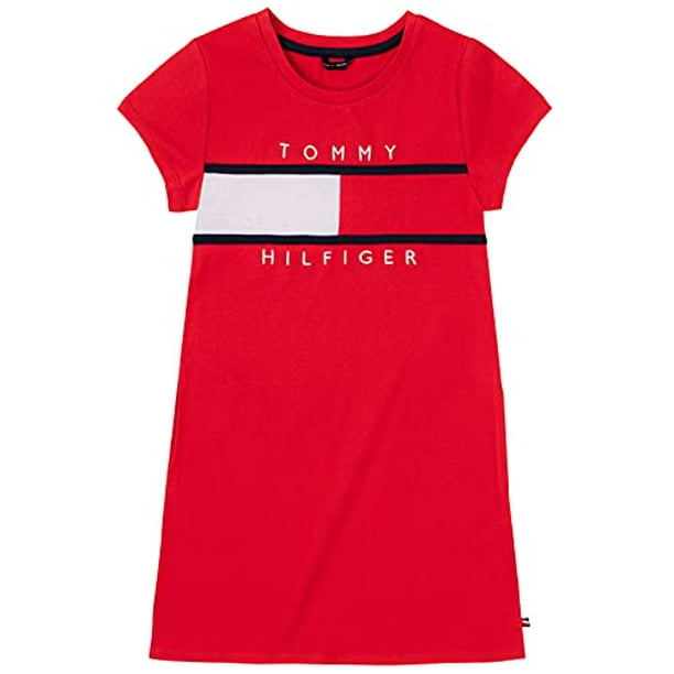Tommy Hilfiger Girls Shirt Dress S21 Classic Flag Tee Chinese Red 2T