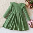 thumbnail image 4 of Glisme Girls Dress Long Sleeve Ribbed Pattern Knitting Sundress Gentle Princess Dress For Girl Size 2-3 Years,Green, 4 of 9
