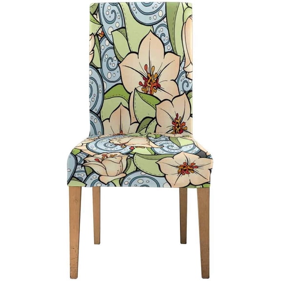FMSHPON Stylized Flower Stretch Chair Cover Protector Seat Slipcover for Dining Room Hotel Wedding Party Set of 1