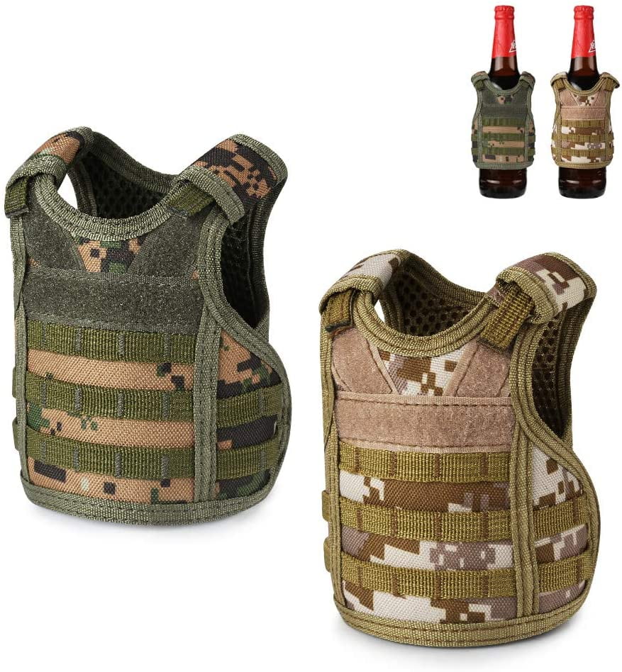HTAIGUO Tactical Mini Beer Vests, 2 Pack Molle Beer Jacket Camouflage