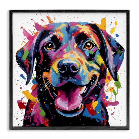 Stupell Industries Modern Smiling Dog Modern Splatter Black Framed Giclee Art, 12 x 12, by MB Cunningham