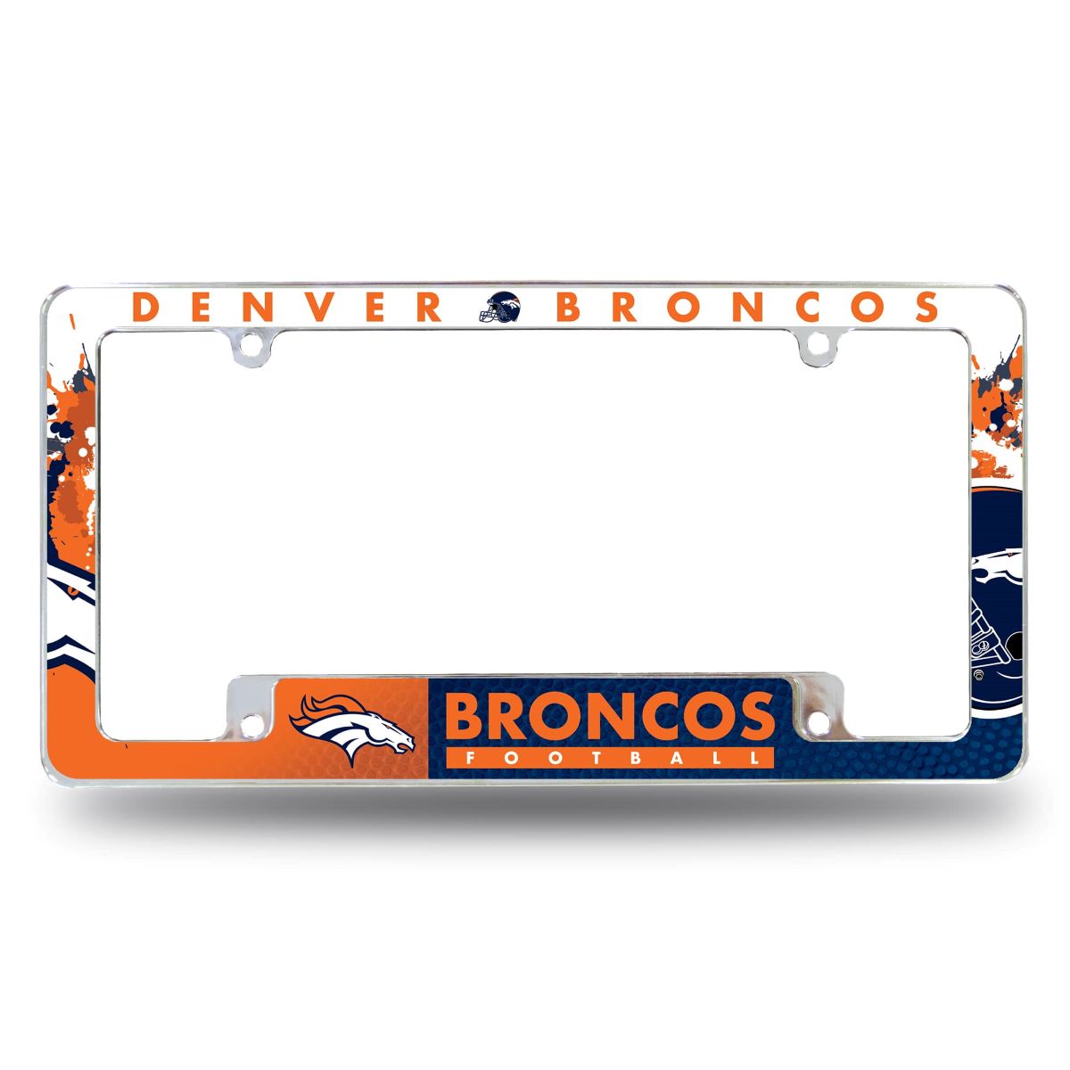 Denver NFL Broncos Chrome Metal License Plate Frame with Bold Full