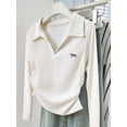 thumbnail image 4 of Women Long Sleeve Shirts Business Casual Work Tops Blouse Fitted Collared V Neck Shirt White S, 4 of 7