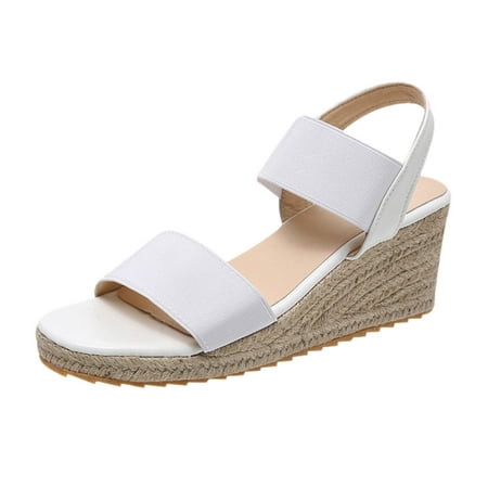 

Summer Savings Clearance! PEZHADA Womens Sandals Wedge Sandals for Women Flat Shoes Ladies Beach Sandals Summer Non-Slip Causal Slippers White