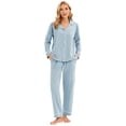 thumbnail image 2 of GEX 100% Cotton Pajamas for Women PJ Set Soft Button-Down 2 Piece Set Knitted Long Sleeve Sleepwear Loungewear Baby Blue M, 2 of 7