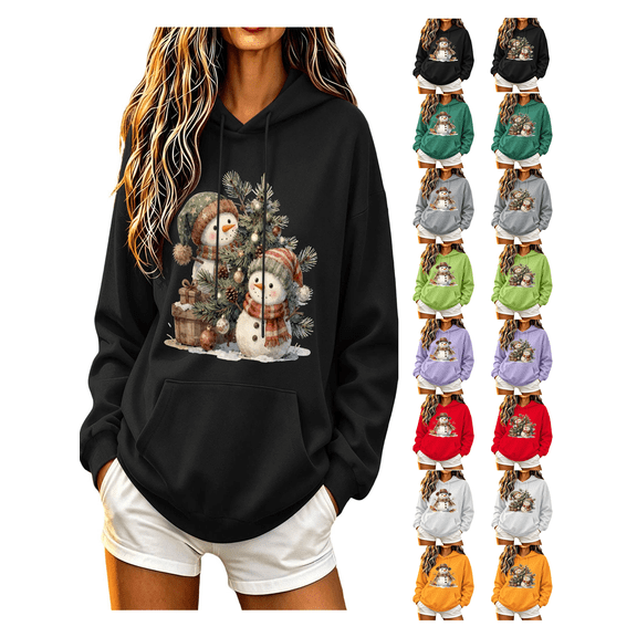 Zynoxe Womens Ugly Christmas Sweatshirt Adjustable Drawstring Hooded Sweatshirt Casual Long Sleeve Pullover Hoodie Fashionable Print Sweatshirt for Women with Kangaroo Pocket S