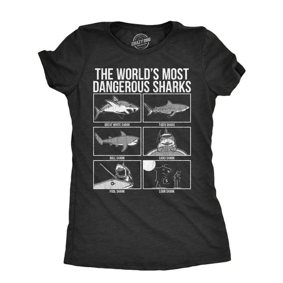 Womens The Worlds Most Dangerous Sharks T Shirt Funny Card Pool Loan Shark Joke Tee for Ladies Womens Graphic Tees