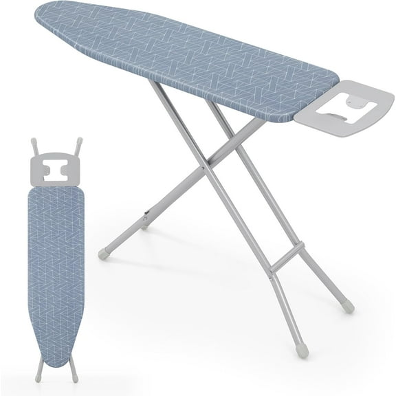 Giantex Ironing Board with Iron Rest, 48'' x 13.5'' Carbon Steel Iron Board with 4 Layer Heat Resistant Cover & Pad, 7 Adjustable Heights, Folding Heavy Duty Ironing Boards for Laundry Room, Gray