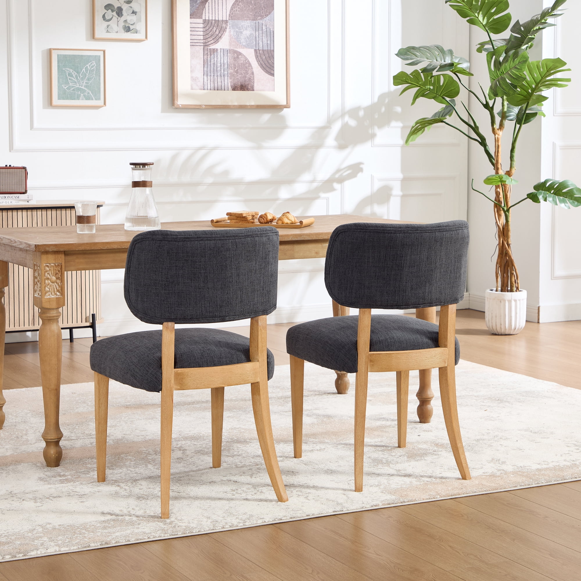 Leumius Dining Chairs Set of 2, Modern Fabric Upholstered Dining Room Chair Kitchen Chairs, Farmhouse Dinner Chair for Kitchen Dining Room Dark Grey