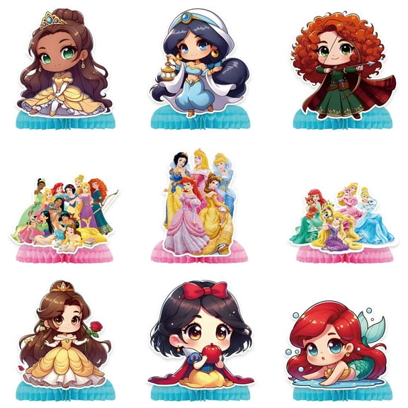 9 Pcs Cute Party Decorations, Cartoon Honeycomb Centerpieces for Princess Birthday Party, 3D Table Decorations Party Supplies