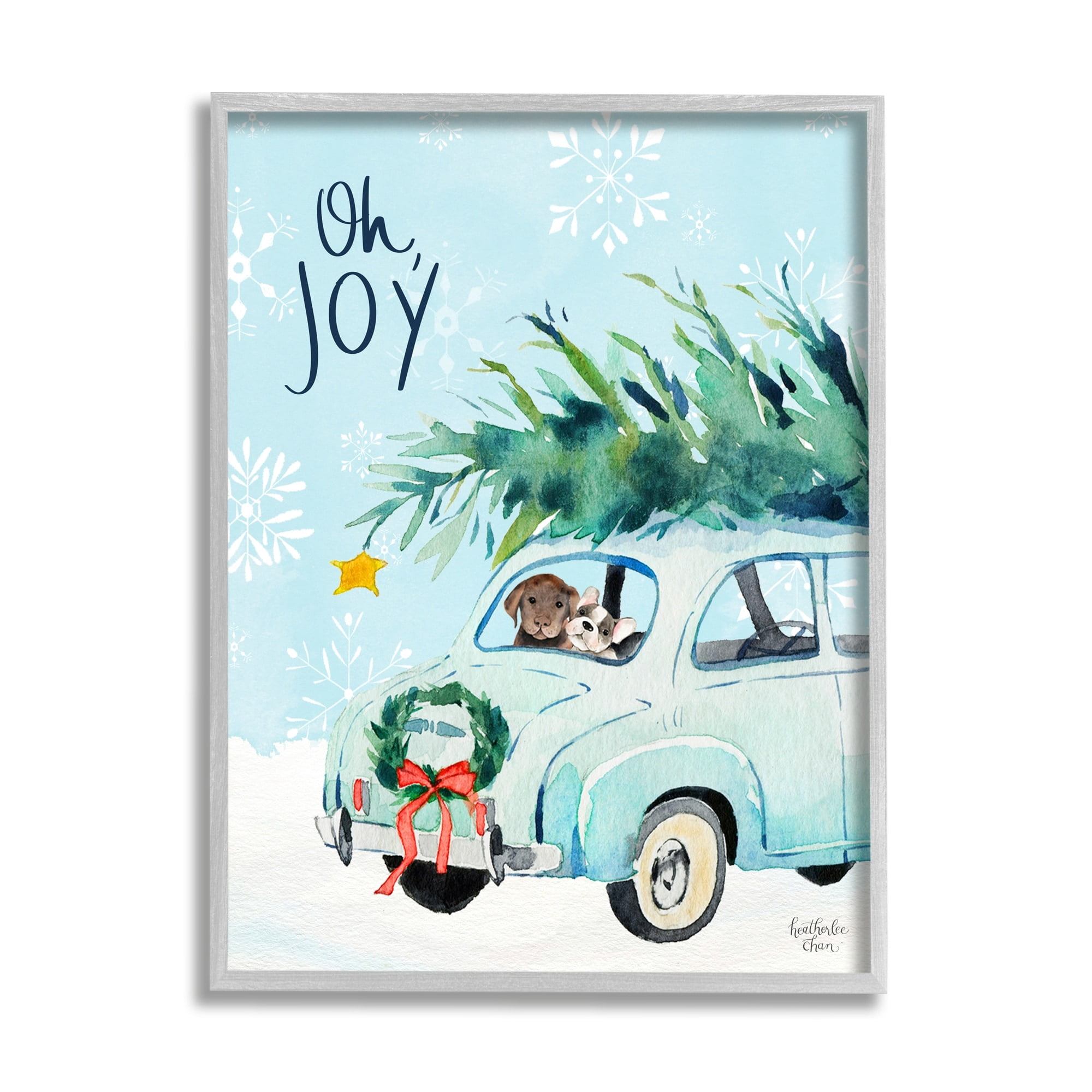 Stupell Industries Oh Joy Endearing Winter Calligraphy Puppies Scene Graphic Art Gray Framed Art Print Wall Art, Design by Heatherlee Chan