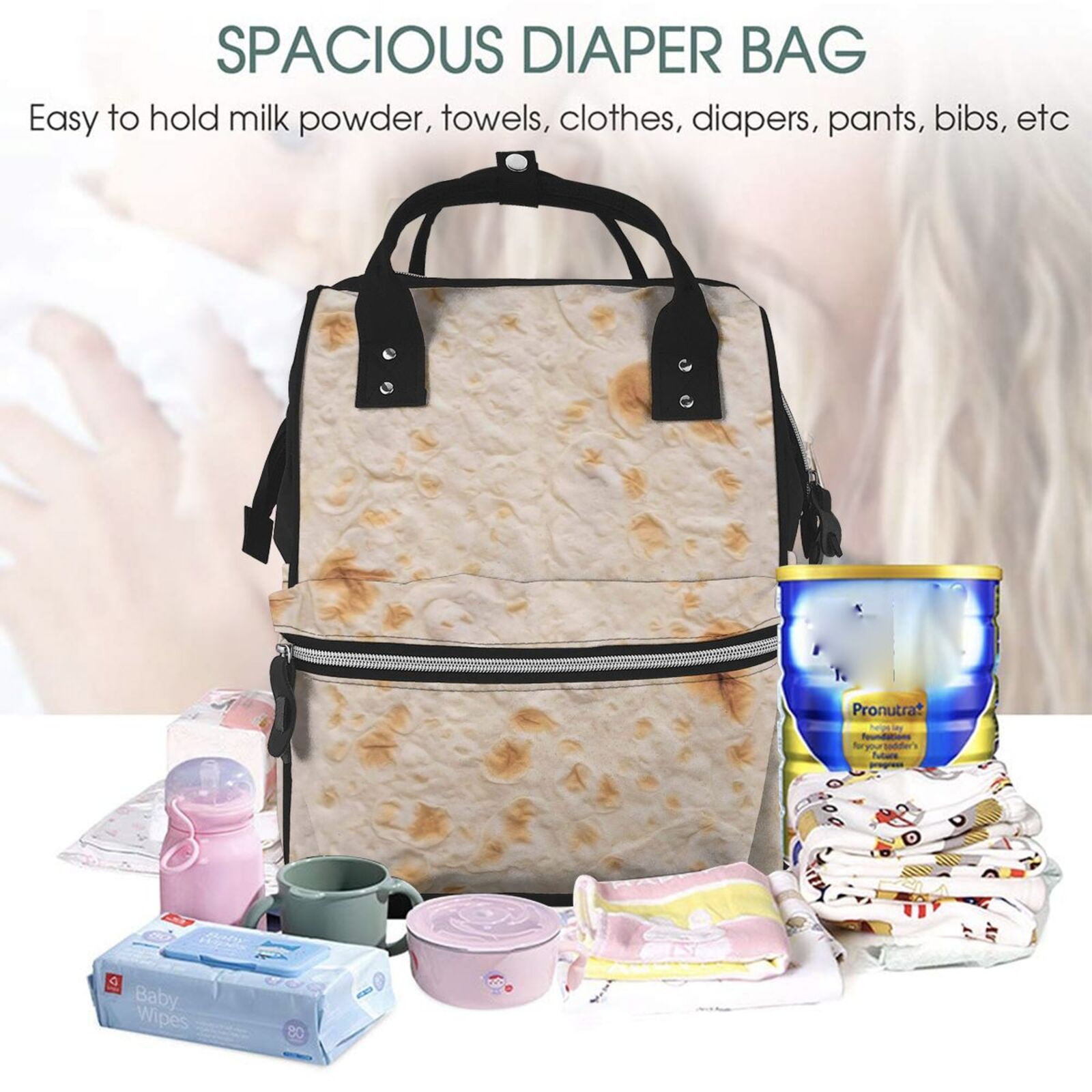 Ratiio Tortilla Mummy Backpack - Waterproof Twill Canvas, Large Capacity Diaper Bag with Multiple Pockets and Adjustable Straps