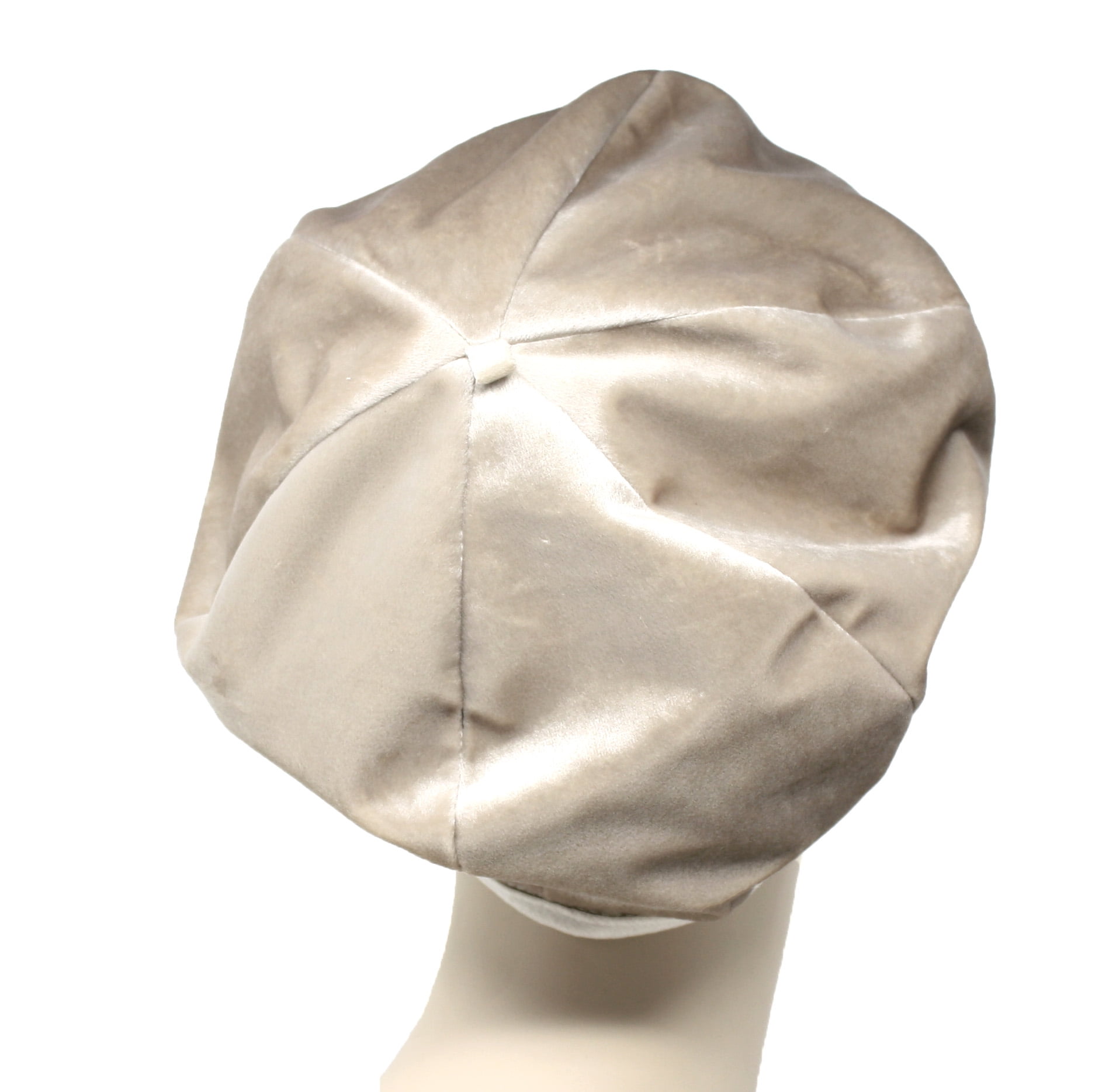 Beige Velvet Beret - Satiny Smooth - Classic Retro Style