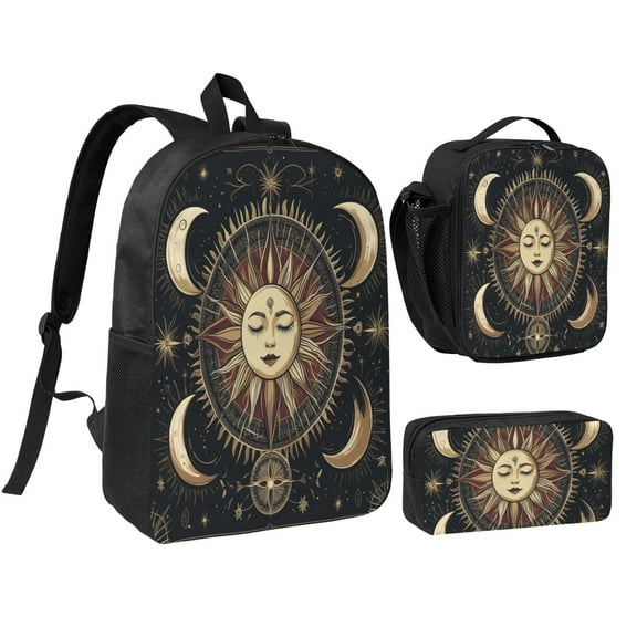 Moon And Sun Backpack 17 Inch Set with Lunch Bag and CaseDurableTravel Bag Combo for Work Commuting Daily Use