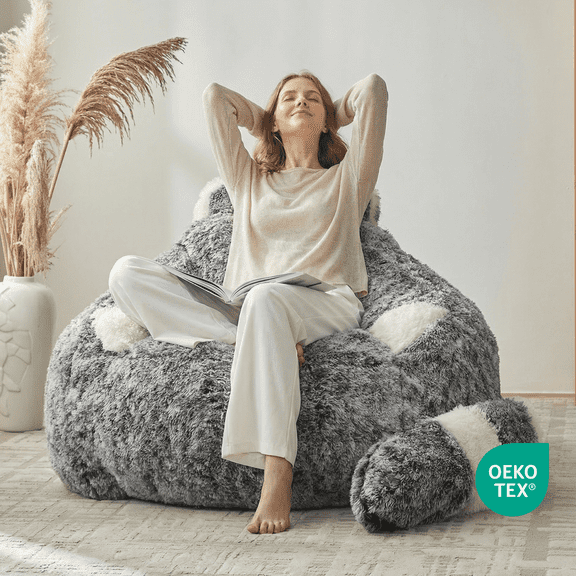 Ebenchico 3.7ft Raccoon Shaped Bean Bag Chair for Adults Teens Kids, Large Beanbag Chairs for Reading Gaming Relaxing(Black)