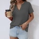 thumbnail image 3 of Mujeres de Verano Tops Nuevo Color Sólido Cuello en V Manga Corta con una Hendidura en el Doblado, Poliéster, 3 of 8