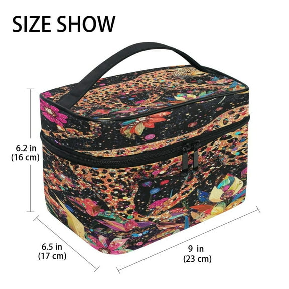DIXRUYEE Train Case Cosmetics Organizer Fashion Sparkling Leopard Printed Size: 9x6.2x6.5 in