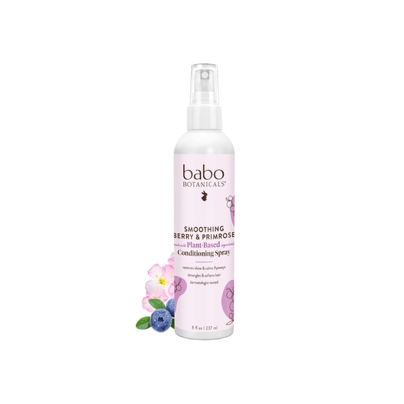 Babo Botanicals Smoothing Berry Conditioning Spray - Detangling & Nourishing - Eliminates Frizz & Prevents Static - Evening Primrose Oil - Non-Aerosol - For all ages - Li