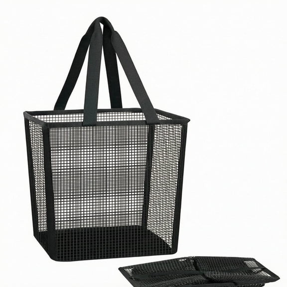 Charcrocsm Collapsible Laundry Basket, Large Pop-up Laundry Hamper with Long Carry Handles, Travel Laundry Bags, Mesh Black, 16.9 Gal