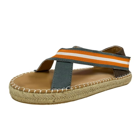 

A0624 sandals for Women Women s Fashion Canvas Stripe Color Blocking Footwear Straw Knitted Platform Sandals Cloth