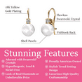 thumbnail image 3 of Cate & Chloe Cassie 18k Yellow Gold Plated Shell Pearl Earrings with Swarovski Crystals for Women, 3 of 9