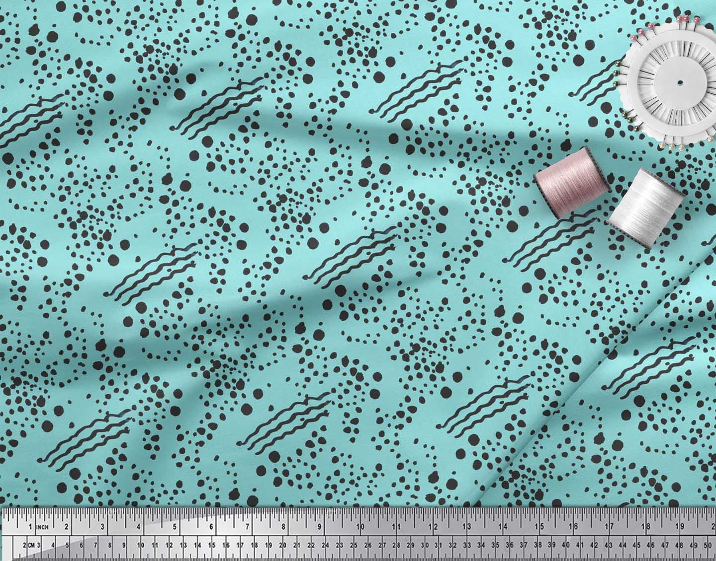 Soimoi Green Cotton Voile Fabric Brush Stroke & Dots Abstract Print Fabric by Yard 56 Inch Wide