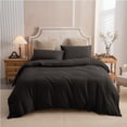 thumbnail image 3 of PURE ERA Duvet Cover Set Jersey Knit Cotton 100% T-Shirt Cotton Ultra Soft 3Piece Bedding Set(Queen, Solid Color Black), 3 of 5