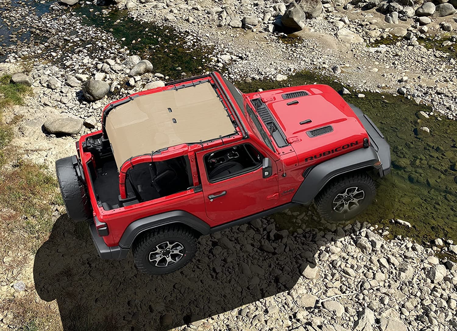 Shadeidea Jeep Wrangler Sunshade JL 2 Door (2018-Current) Sun Shade Front and Rear Trunk - Tan Mesh Screen Top Cover UV Blocker with Grab Bag - 10 Years Warranty