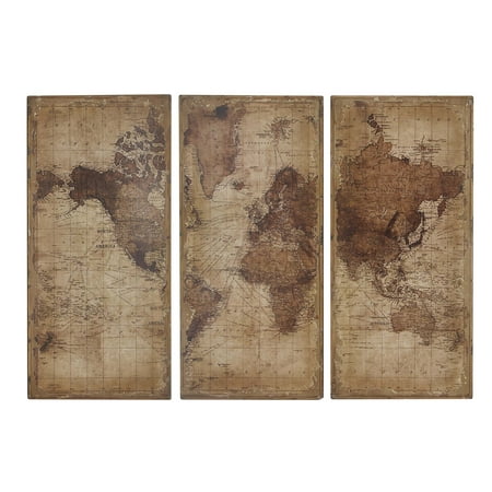 Decmode Rustic  Wood Antique World Map Wall  Decor  Brown 