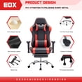 thumbnail image 4 of edx Ergonomic Video Gaming Chair High Back Office Chair with Lumbar Support and Adjustable Armrests Footrest Swivel Racing Chair, Black Red, 4 of 9