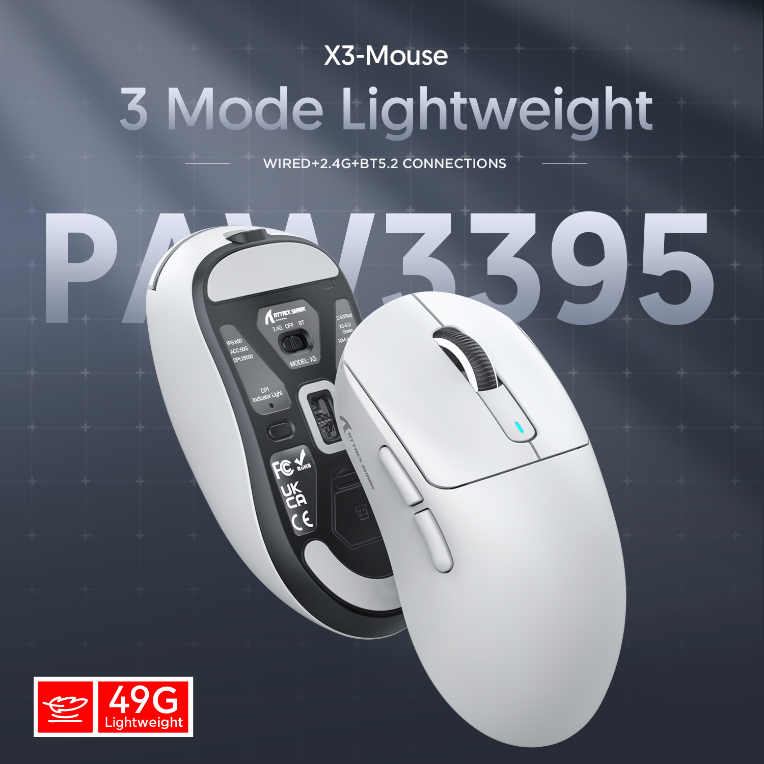 Attack Shark X3 49g Superlight Gaming Mouse, PAW3395 Sensor photo 6