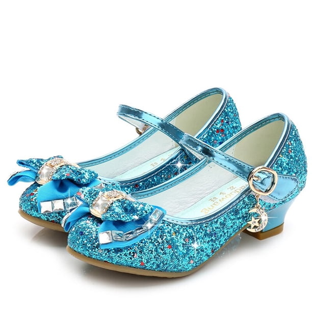 Zapatos de cuero de mariposa de princesa para niños, zapatos de tacón alto con lazo de diamante para niñas, zapatos de baile con purpurina, zapatos de baile de fiesta para chicas a la moda 30 Gao Jinjia LED