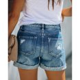 thumbnail image 2 of Denim Jean Shorts for Juniors High Waisted Stretchy Distressed with Frayed Hem Button Closure and Pockets Casual Summer Teen Girls Blue, 2 of 6