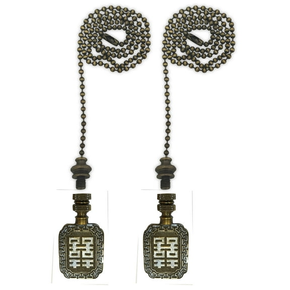 Royal Designs Fan Pull Chain with Chinese Joy Symbol Finial – Antique Brass – Set of 2
