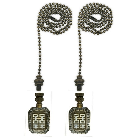 Antique Cheese - Royal Designs Fan Pull Chain with Chinese Joy Symbol Finial – Antique Brass – Set of 2