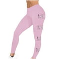 thumbnail image 4 of lcziwo Holiday Sales, Workout Leggings for Women Trendy Letter Graphic Print Compression Leggings Casual High Waisted Tummy Control Tight Yoga Pants Pink S, 4 of 7