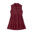 thumbnail image 4 of Fewfanhot Casual Summer Dresses for Women Summer Dress Notched V Neck Front Button Sleeveless Ruffle Hem Beach Vacation Mini Sun Dress, 4 of 5
